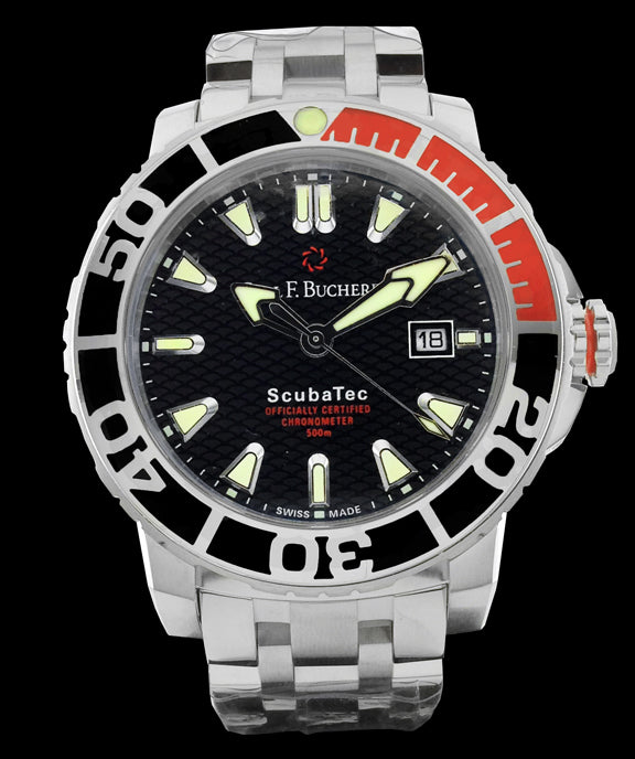 This watch has a stainless steel case with a blue and white ceramic unidirectional rotating bezel. The case features a screw down crown and automatic helium escape valve. There is a sapphire crystal over the blue dial. The dial color was specially selected to reflect the gorgeous ocean water in the Maldives. The dial displays hours, minutes, central seconds, and the date. The hands and hour markers are luminescent.