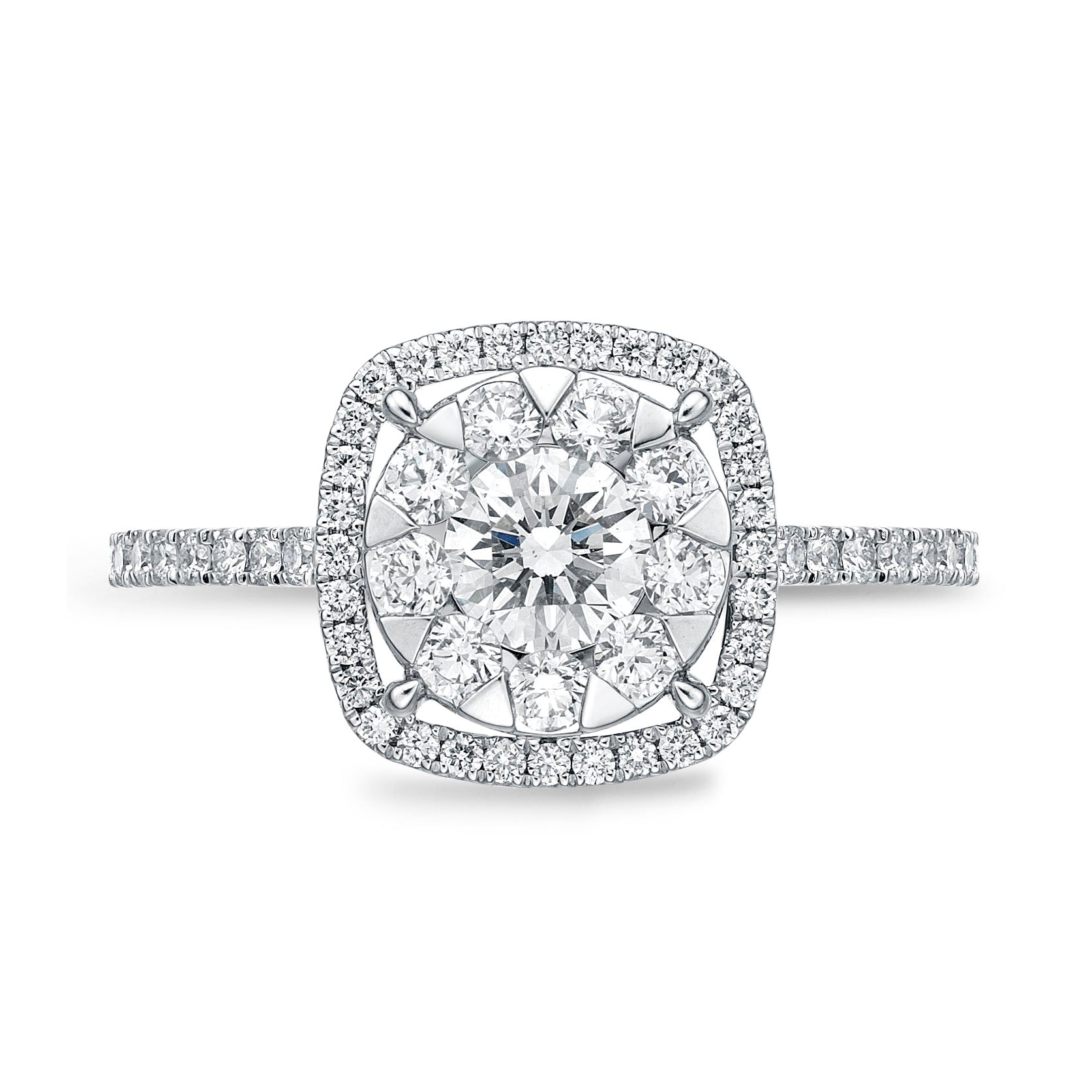 Fine Jewelry - Mémoire Bouquet Cushion Halo Engagement Ring .20 Carat Round