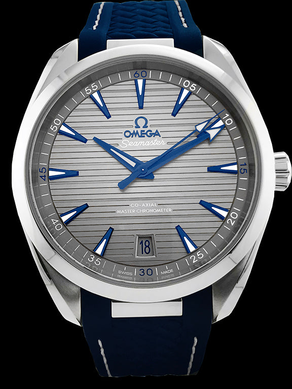 41mm This watch has a stainless steel case with a sapphire crystal over the grey colored dial. The dial is decorated with a nautical inspired “teak” pattern The date is presented at the 6 o’clock and the hands and indexes are luminescent. This watch is powered by the Omega calibre 8900 self-winding movement with Co-Axial escapement that can be seen through the transparent caseback. It is a certified Master Chronometer and has a power reserve of 60 hours.