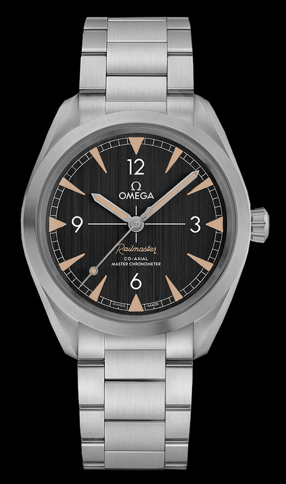 0mm This watch has a brushed stainless steel case. There is a domed sapphire crystal over the black dial. The vertically brushed dial features recessed hour markers and stainless steel hands. There is a central seconds hand that is also stainless steel. The hands and hour markers are filled with “vintage” Super-LumiNova. The caseback is closed and features a Naiad Lock design. This watch is powered by the Omega Co-Axial Master Chronometer calibre 8806 movement