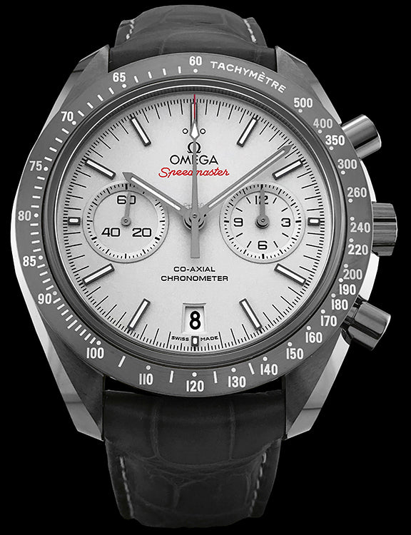 44.25mm – This watch has a grey ceramic case with a grey ceramic tachymeter bezel. Over the sand blasted platinum 950 dial is a beveled sapphire crystal. The movement can be viewed through the sapphire crystal case back. The dial displays a small seconds sub-dial at the 9 o’clock position, as well as a 60 minute and 12 hour recorder at the 3 o’clock position. The date can be viewed through a small window a the 6 o’clock position.