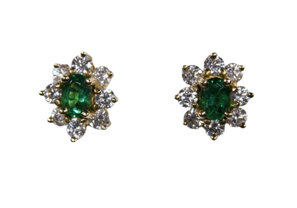 Fine Jewelry - Emerald and Diamond Earrings 14K Gold