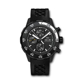 43.5mm- This Aquatimer Galapagos Edition features stainless steel with a volcanized rubber-coating case. It has a screw in crown and is water resistant 12 bar. The movement is automatic, and the watch displays hours, minutes and seconds. There is also a day and date display, with sapphire glass, convex, antireflective coating on both sides. 
