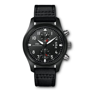 46mm- This watch has a chronograph function with minutes and seconds. Equipped with a flyback function and soft-iron inner case for protection against magnetic fields. Features a date display and glass secured against displacement by drop in air pressure. Sapphire glass, convex, antireflective coating on both sides with small hacking seconds.