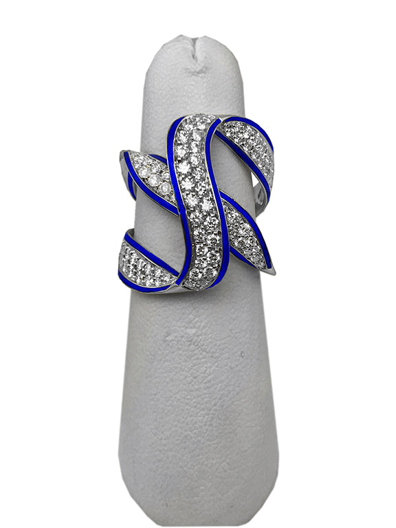 Fine Jewelry - Blue Enamel and Diamond ‘Ribbon’ Ring