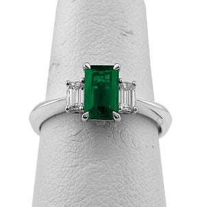 Fine Jewelry - Emerald Three Stone Ring 18kt White Gold