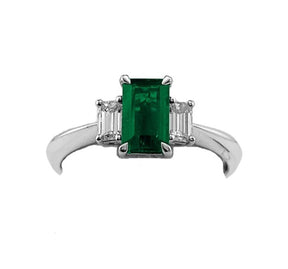 Fine Jewelry - Emerald Three Stone Ring 18kt White Gold